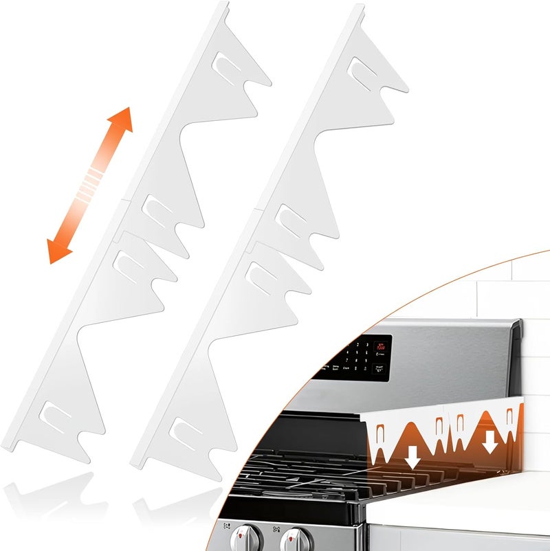 LIFFEE Stove Gap Covers Stainless Steel (2PCS),Stove Gap Filler,Range Trim Kit,Stove Gap Guard for Kitchen Oven Between Stovetop and Counter,Easy Clean Heat Resistant,Adjustable Length 13.8'' to 27.5'',White - Image 1